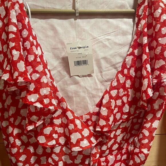 NWT FREE PEOPLE Red & White Frenchie Wrap Dress,size XS - Picture 5 of 8